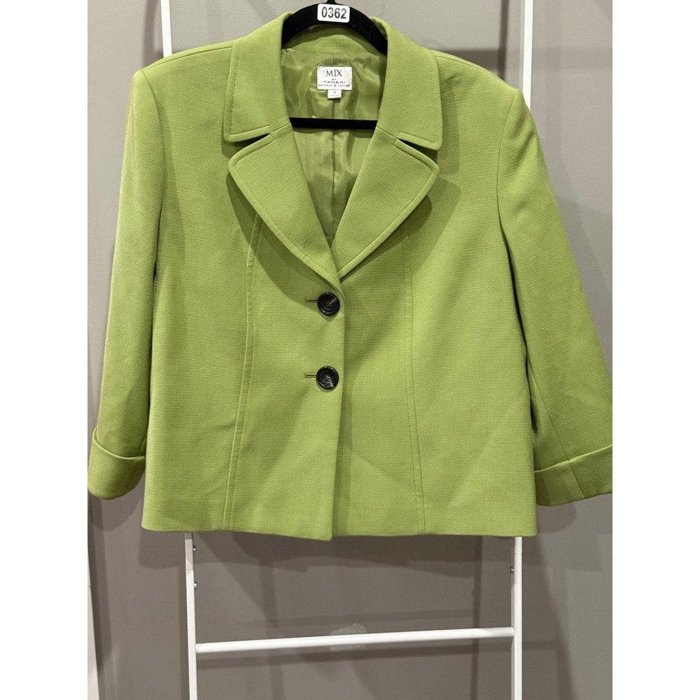 Mix by Tahari Arthur S Levine Lime Green Blazer Jacket Size 18 3/4 Sleeve Cuffed